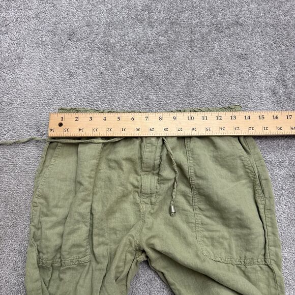Zara Linen Ankle Straight Leg Trouser Pants Womens Medium Green Elastic Waist - Picture 9 of 15